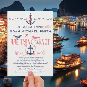 Convite Casamento Náutico do Marinho de Aves de Coral Mod