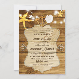 Convite Casamento náutico do Starfish Rustic Wood Beach