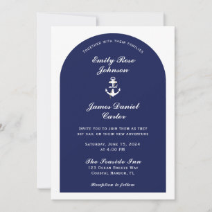 Convite Casamento Náutico Elegante Arco Azul Marinho e Bra