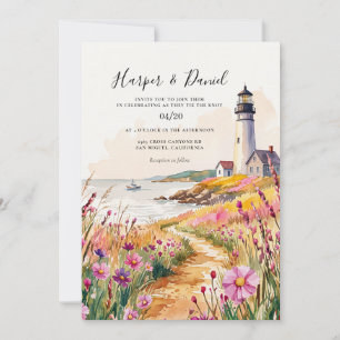 Convite Casamento Náutico Farol Aquarela Praia