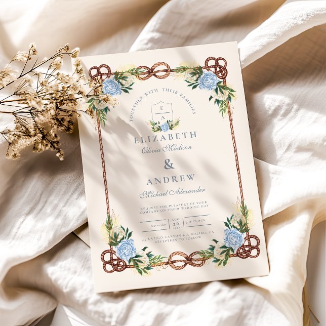 Convite Casamento Náutico Floral de Aquarela Elegante (Criador carregado)