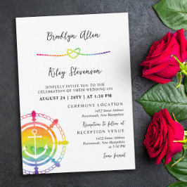 Convite Casamento Náutico LGBT do Coração Arco-Íris Corda-