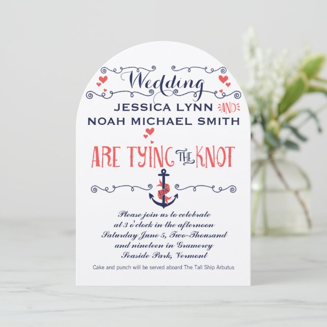 Convite Casamento Náutico Marinho de Baleias Corais Modern (Em pé/Frente)