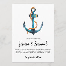 Convite Casamento Náutico Moderno com Âncora de Água