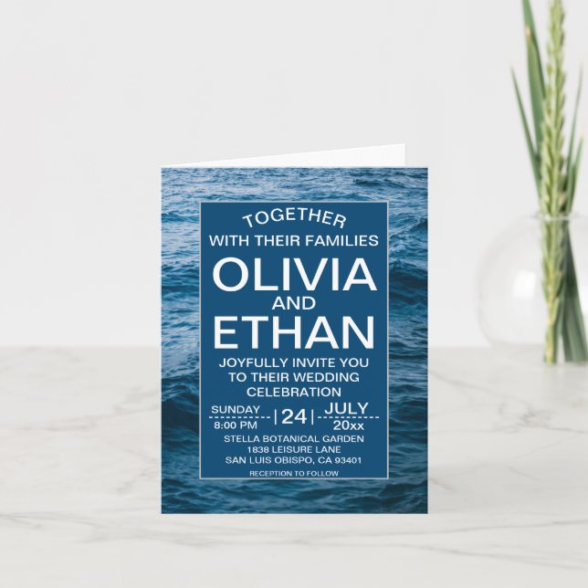 Convite Casamento náutico moderno marinho (Frente)