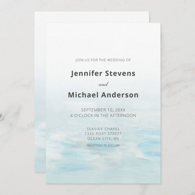 Convite Casamento Náutico Náutico Azul Moderno (Frente/Verso)