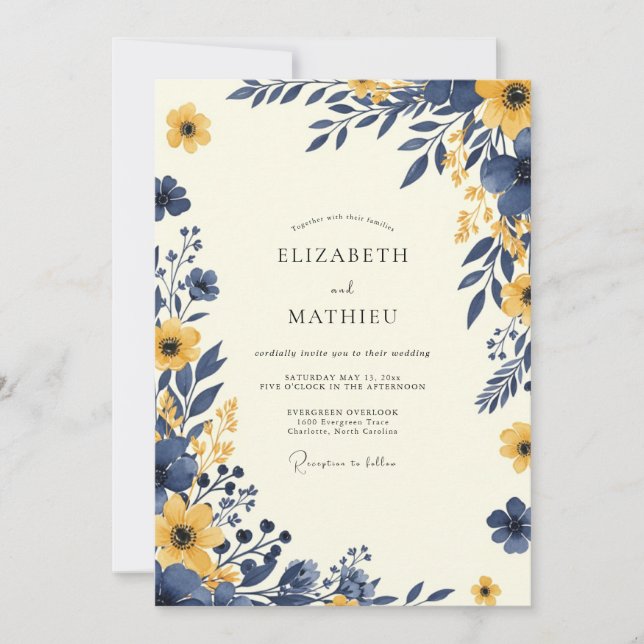 Convite Casamento Naval Outonal Exuberante em Ocre (Frente)