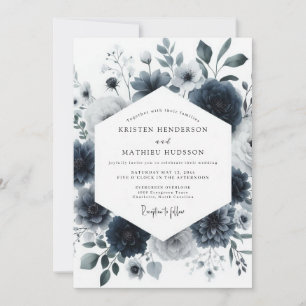 Convite Casamento Navy Aquarelle Bloom