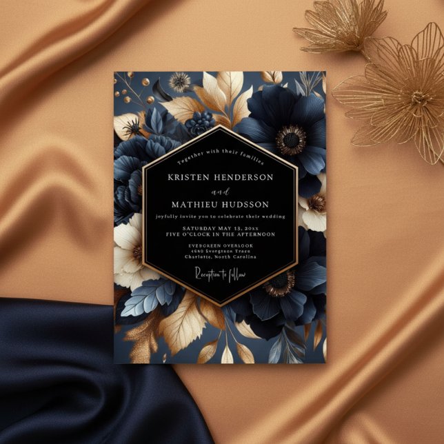 Convite Casamento Navy Bloom (Criador carregado)