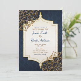 Convite Casamento Navy Blue & Gold Noites Árabes Marroquin
