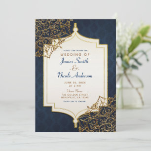 Convite Casamento Navy Blue & Gold Noites Árabes Marroquin