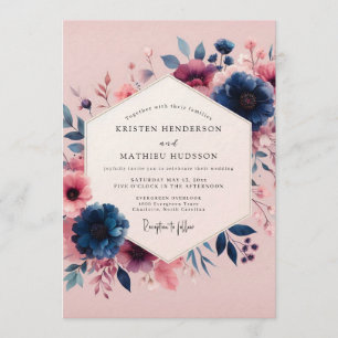 Convite Casamento Navy Blush Moody Bloom