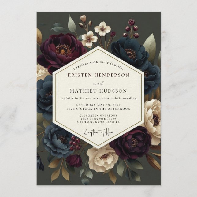 Convite Casamento Navy Claret Chiaroscuro (Frente)