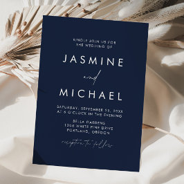 Convite Casamento Navy com Letra Minimalista Moderna