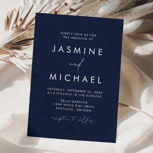 Convite Casamento Navy com Letra Minimalista Moderna
