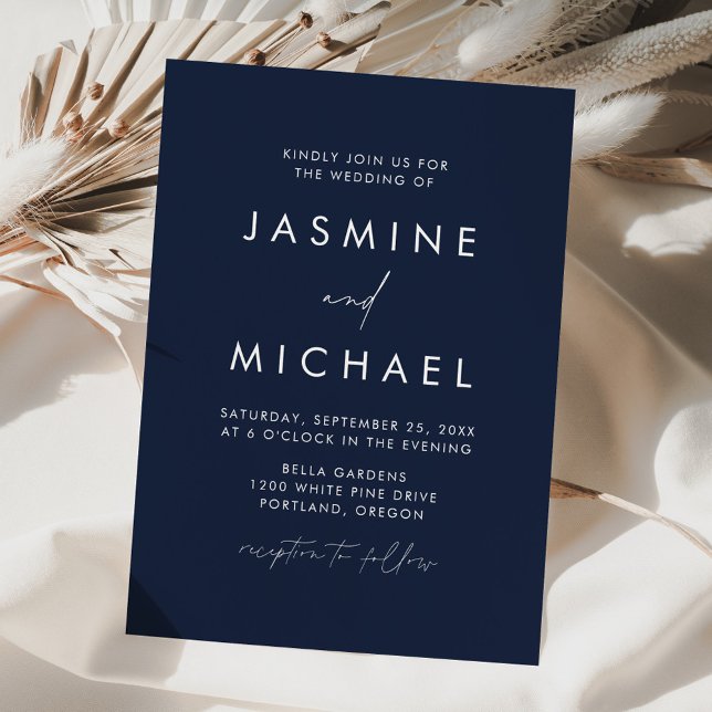 Convite Casamento Navy com Letra Minimalista Moderna (Criador carregado)