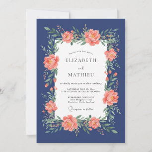 Convite Casamento Navy Coral Blossom