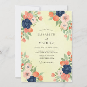 Convite Casamento Navy Coral Poppy