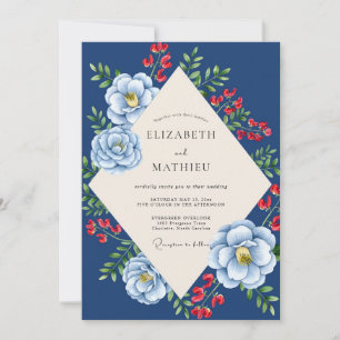 Convite Casamento Navy Crimson Blossom