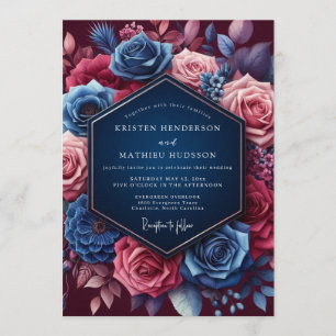 Convite Casamento Navy Jeweled Bloom