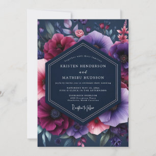 Convite Casamento Navy Magenta Dramatic Bloom