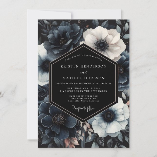Convite Casamento Navy Moody Bloom (Frente)