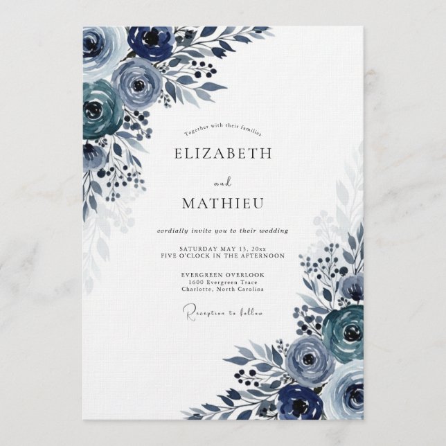 Convite Casamento Navy Moody Bloom (Frente)