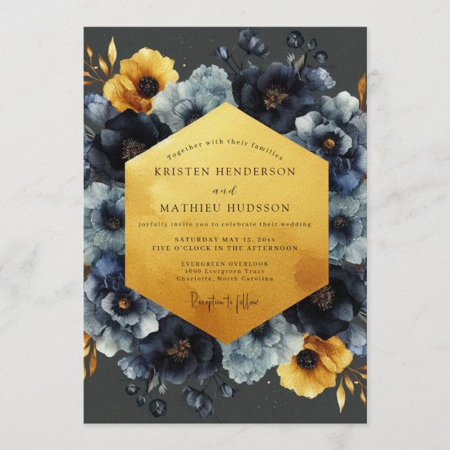 Convite Casamento Navy Ochre Chiaroscuro (Frente)