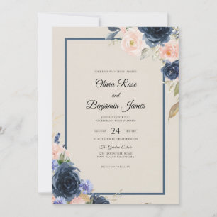 Convite Casamento Navy Peach Bloom