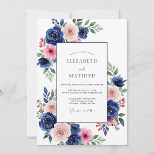 Convite Casamento Navy Pink Bloom