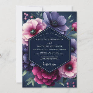 Convite Casamento Navy & Plum Dramático em Flor