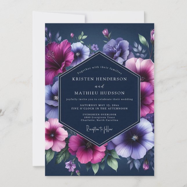 Convite Casamento Navy Twilight Bloom (Frente)