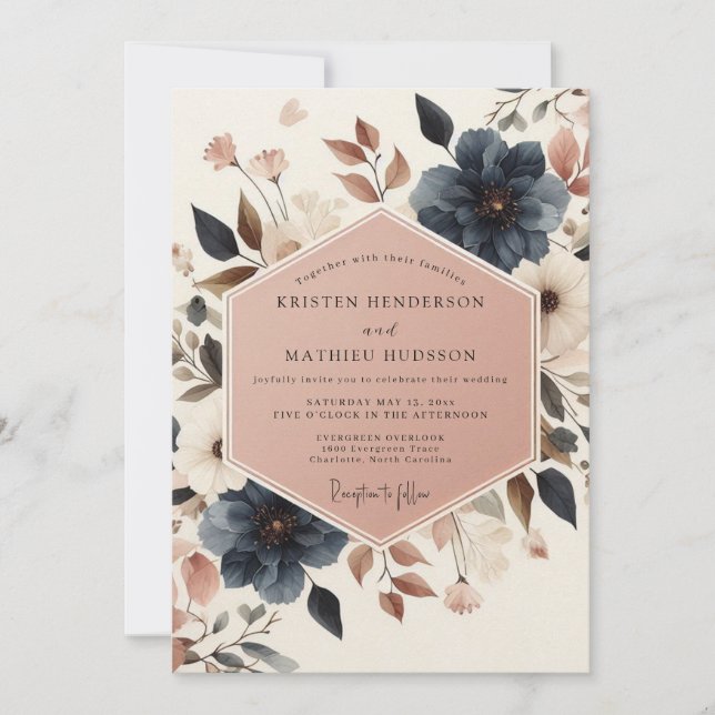 Convite Casamento Navy Woodland Bloom (Frente)