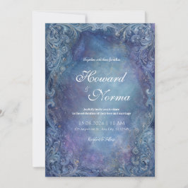Convite Casamento Nebulosa Azul Celestial Barroca Prata