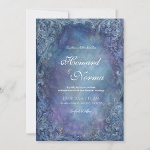 Convite Casamento Nebulosa Azul Celestial Barroca Prata