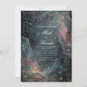Convite Casamento Nebulosa Celestial Dourada Etérea