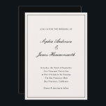 Convite Casamento Negra Branca de Creme de Caligrafia Eleg<br><div class="desc">Modelo de convite de casamento elegante, formal e clássico com tipografia de script de caligrafia para os casais, fundo branco creme, quadro elegante na frente e um backer preto. Personalize-o com as suas próprias informações de casamento.</div>