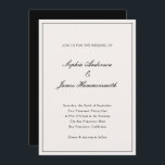 Convite Casamento Negra Branca de Creme de Caligrafia Eleg<br><div class="desc">Modelo de convite de casamento elegante,  formal e clássico com tipografia de script de caligrafia para os casais,  fundo branco creme,  quadro elegante na frente e um backer preto. Personalize-o com as suas próprias informações de casamento.</div>