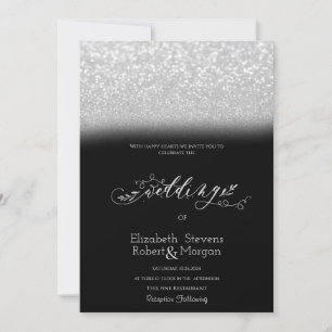 Convite Casamento Negra Do Bokeh Silver Glitter Elegante