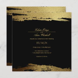 Convite Casamento Negra Dourado Moderno Faux Foil Paint St
