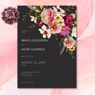 Convite Casamento Negra Floral do Verão Elegante Moderno