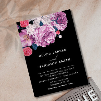 Convite Casamento Negra Floral Rosa Roxo Elegante Violet