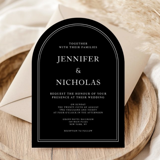 Convite Casamento Negra Formal Elegante Clássico (Elegant Classic Formal Black Wedding Invitation)