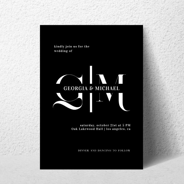 Convite Casamento Negra Minimalista Monograma Exquisita (Criador carregado)