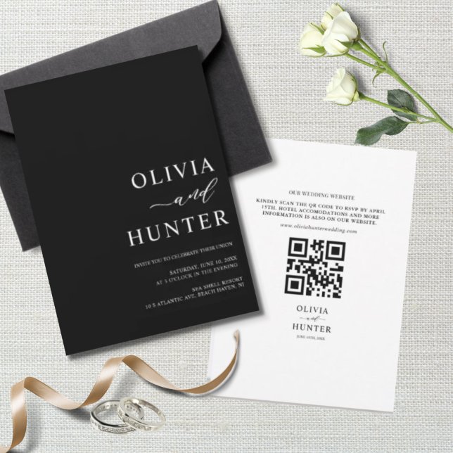 Convite Casamento Negra Moderno Elegante All-in-one (Criador carregado)