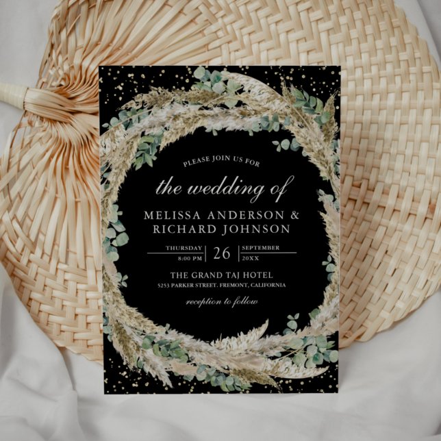 Convite Casamento Negra Rustic Boho Pampas Eucalyptus Wrea (Criador carregado)