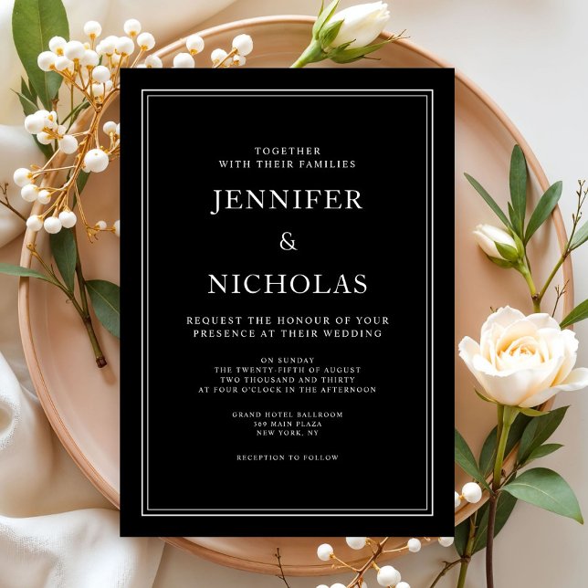 Convite Casamento Negro Clássico Elegante (Elegant Classic Black Wedding Invitation)