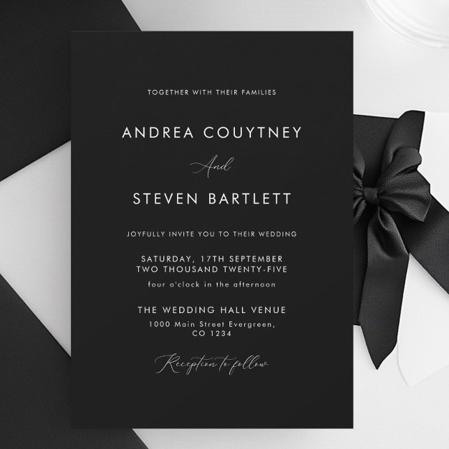 Convite Casamento Negro Clássico Elegante (Criador carregado)