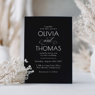 Convite Casamento Negro com Tipografia Minimalista Moderna