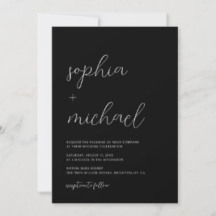 Convite Casamento Negro da Caligrafia Minimalista Moderna